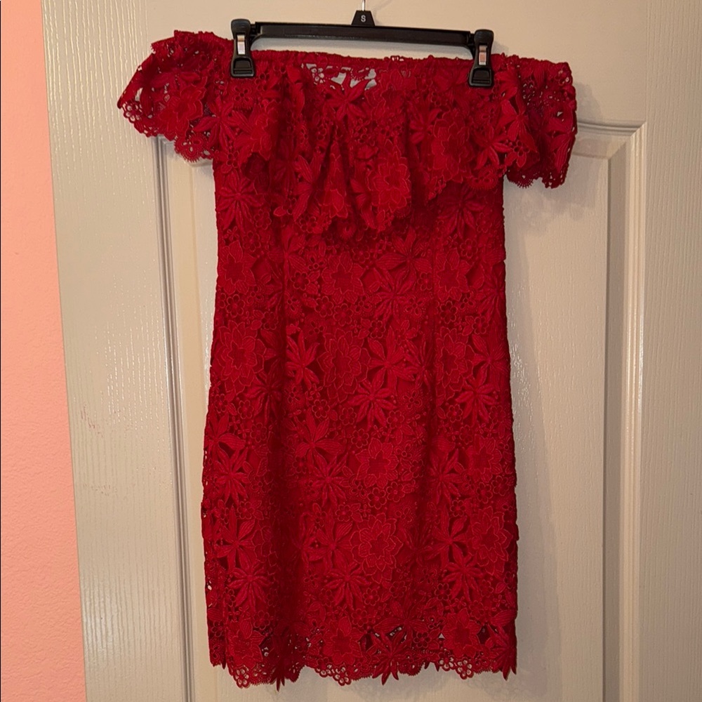 Red Lace Off-Shoulder Dress